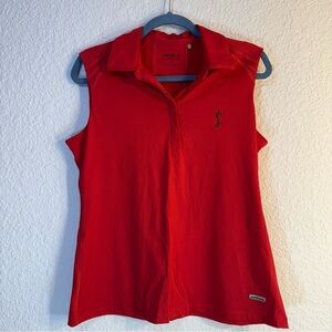 Annika Cutter & Buck Women Red Sleeveless Golf Polo Size M. Liverpool Crest 2011